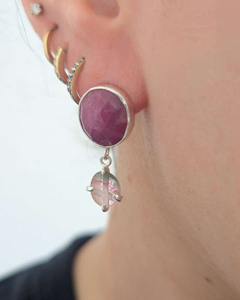 Ruby and watermelon tourmaline earrings