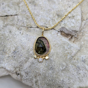 14k solid gold tourmaline & diamond necklace