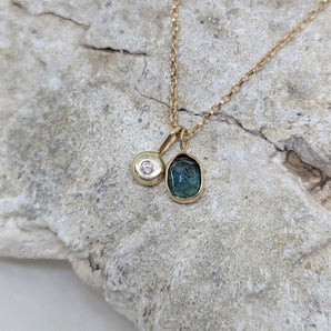 14k solid gold blue tourmaline & dimond