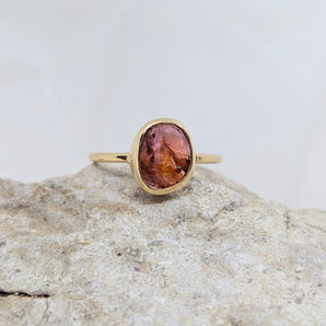 14k solid gold pink & orange tourmaline ring