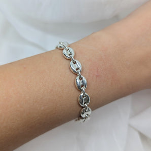 silver puffy link bracelet