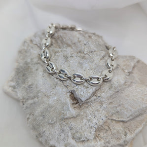 silver puffy link bracelet