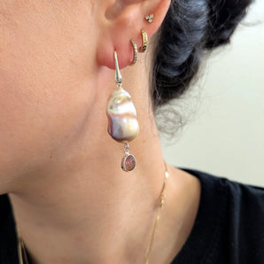 Pink Baroque Pearl and Tourmaline Earrings