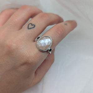 Peach moonstone & smoky quartz ring