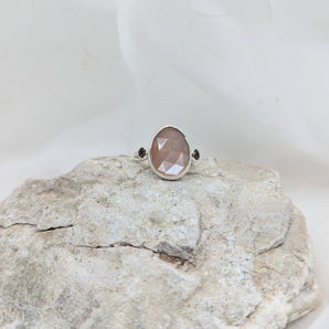 Peach moonstone & smoky quartz ring