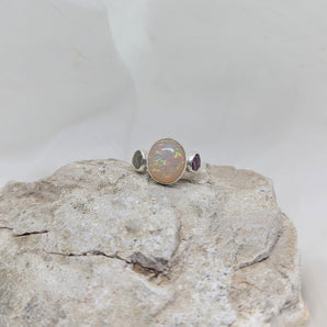 Ethiopian opal & two Madagascar sapphire  ring