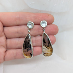 silver pebble & big agate earrings