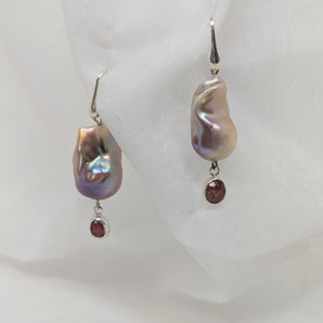 Pink Baroque Pearl and Tourmaline Earrings