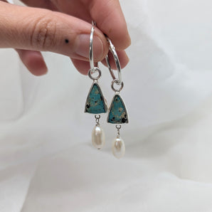 hoop earrings with turquoise & pearl