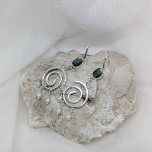 big spiral & green kyanite earrings