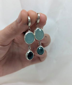 aquamarine & grandidierite huggie earrings