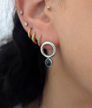 Silver studs earrings with sapphire