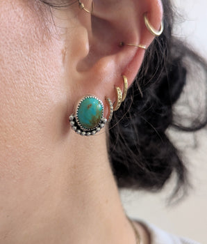 Big turquoise silver studs earrings