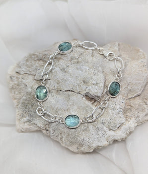 Silver bracelet with mint kyanite