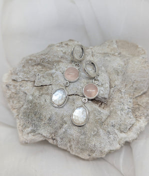 Rose quartzes and mother of pearl earrings