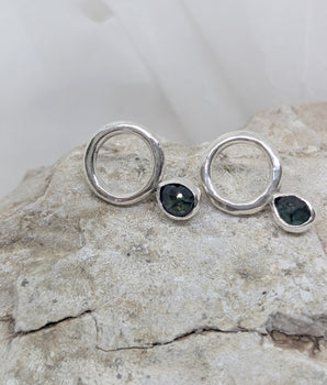 Silver studs earrings with sapphire
