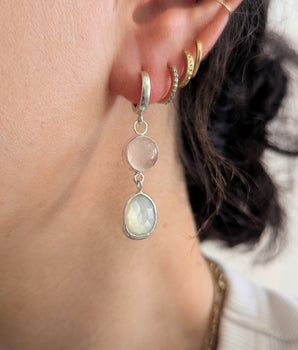 Rose quartzes and mother of pearl earrings