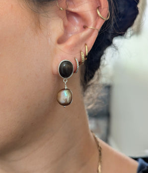Smoky quartz and brown pearl earrings