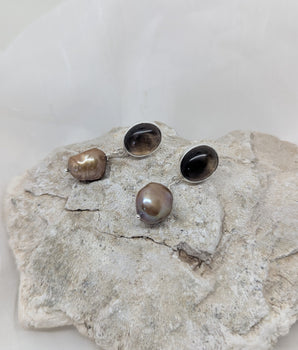 Smoky quartz and brown pearl earrings