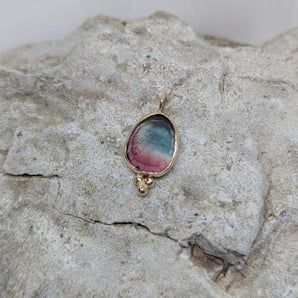 Bicolor Tourmaline gold pendant