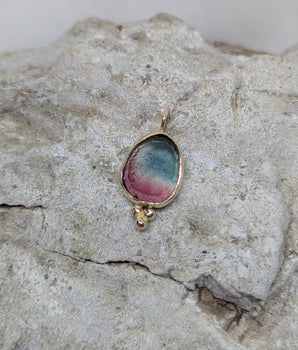 Bicolor Tourmaline gold pendant