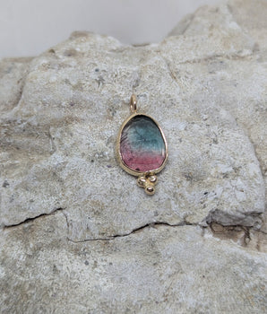Bicolor Tourmaline gold pendant