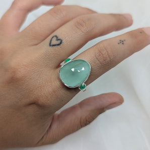Aquamarine and chalcedony ring