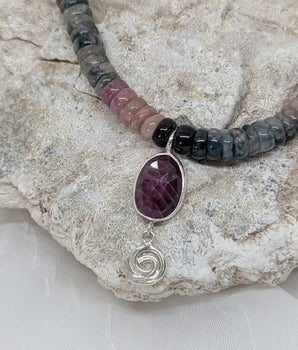 Tourmaline beaded necklace and ruby pendant