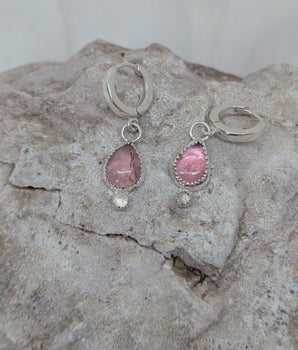small huggie earrings with pink tourmaline
