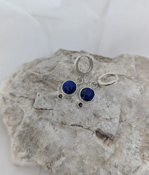 small huggie earrings with lapis & black opal