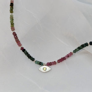 Tourmaline Beaded Evil Eye Necklace