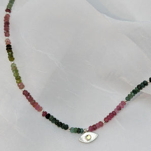 Tourmaline Beaded Evil Eye Necklace